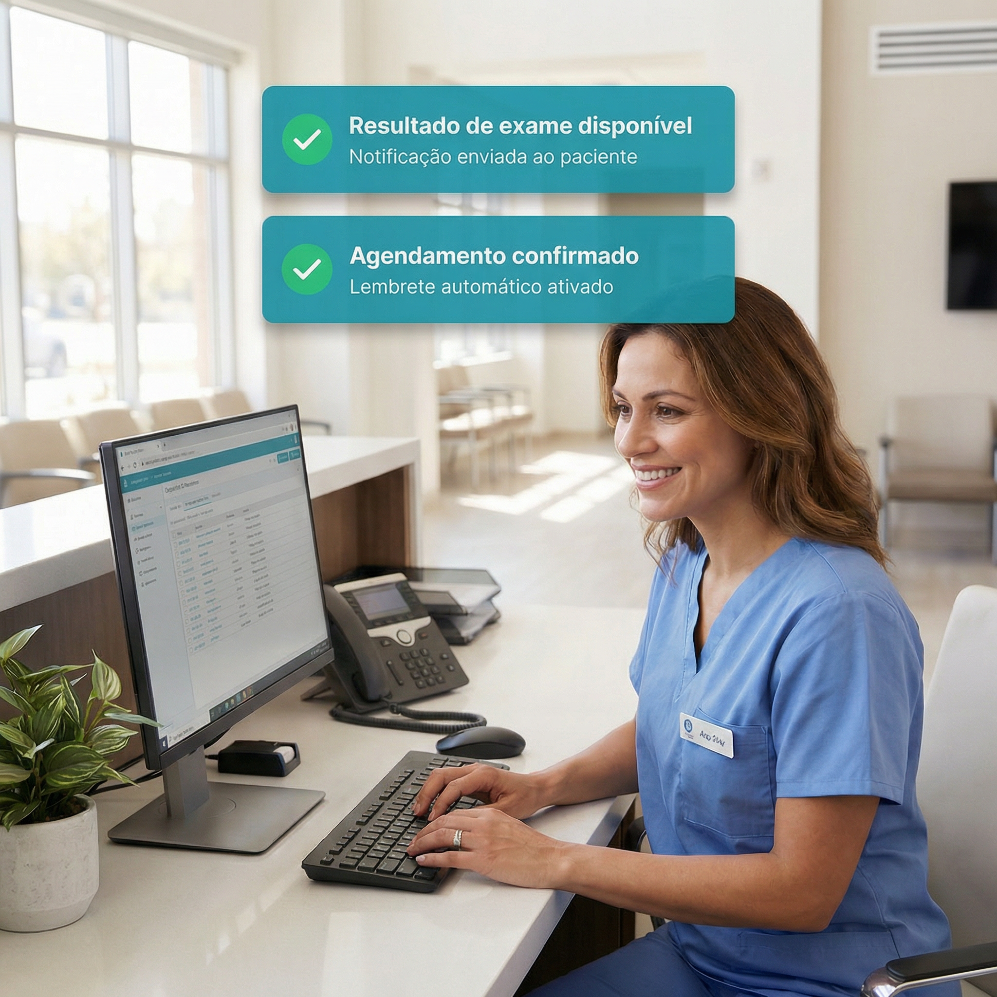 Recepcionista respondendo mensagens com notificações